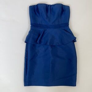 Adrianna Papell navy blue peplum tube dress silk 6